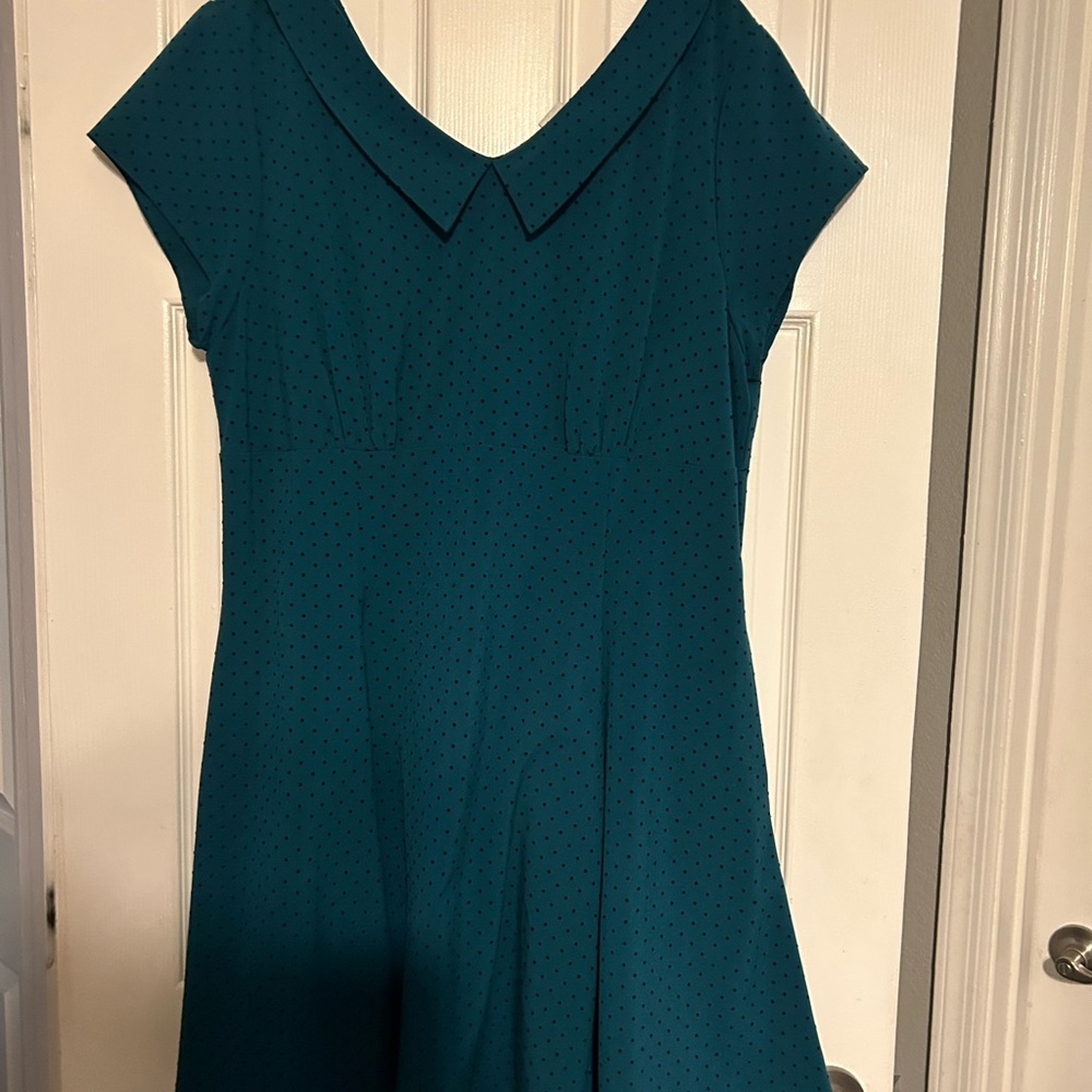 Elegant Teal Cap Sleeve Dress polka dot 2X